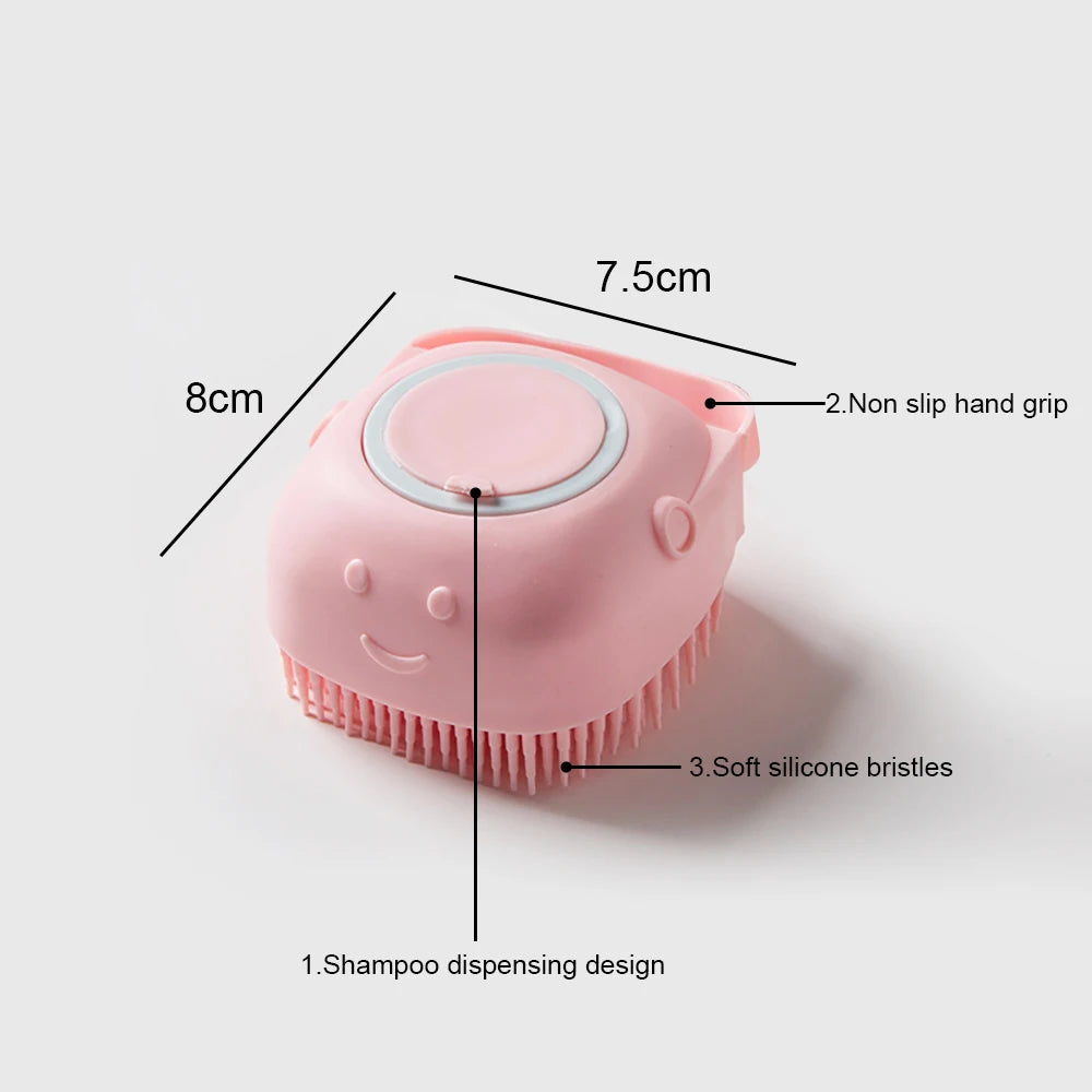 Soft Silicone Pet Grooming Brush with Shampoo Dispenser for Dogs and Cats