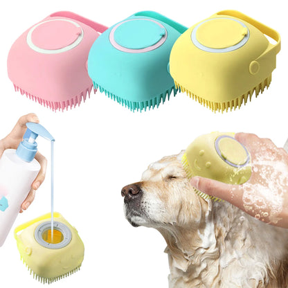 Soft Silicone Pet Grooming Brush with Shampoo Dispenser for Dogs and Cats