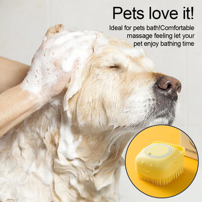 Soft Silicone Pet Grooming Brush with Shampoo Dispenser for Dogs and Cats