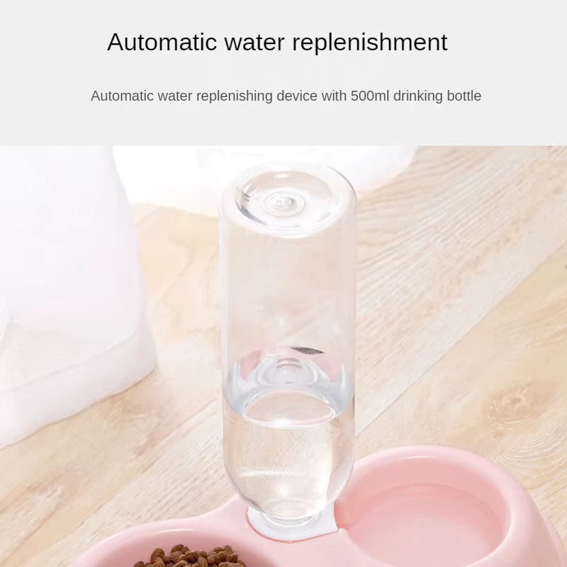 Solid Color Simple Style Automatic Feeder Drinker Dog Bowl Pet Double Bowl Cat Bowl Pet Bowl Pet Supplies Pet Accessories