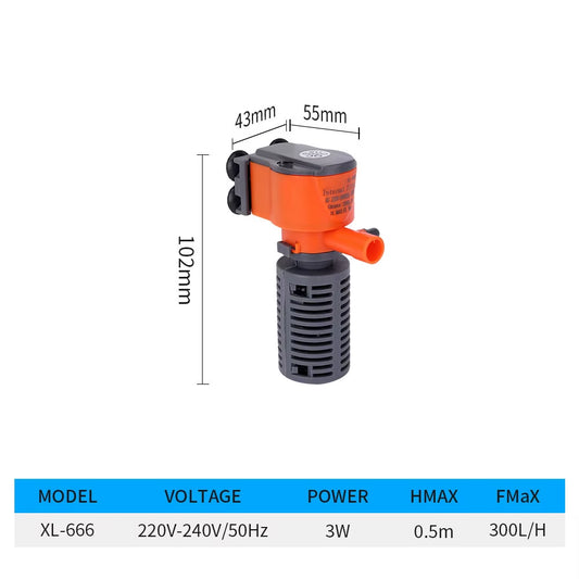 3-In-1 Aquarium Pump with Filter Submersible Water Pump AC220-240V Mini Filter Oxygen Air Pump for Small Pump Aquarium Fish Tank