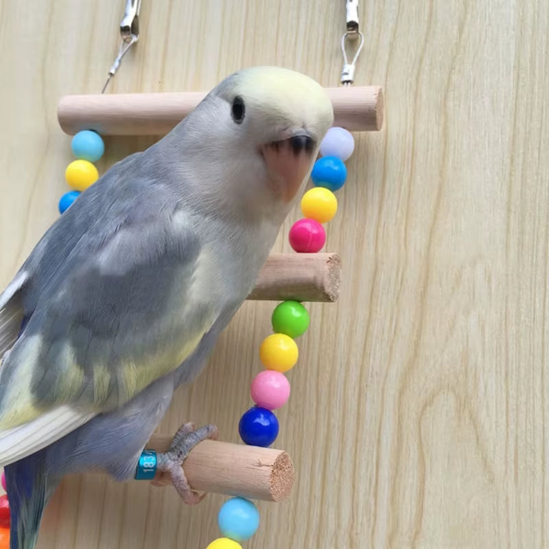 Birds Pets Parrots Ladders Climbing Toy Hanging Colorful Balls with Natural Wood Cableway Hamster Rope Parrot Bites Harness Cage