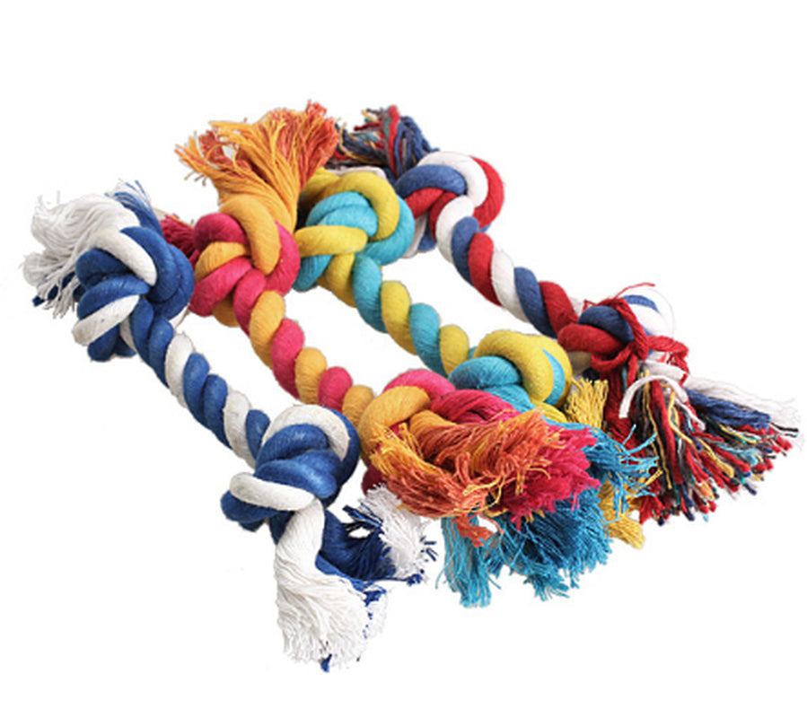 Dog Bite Rope Toy Dog Rope Knot Molar Bite-Resistant Color Double Knot Cotton Rope Toy