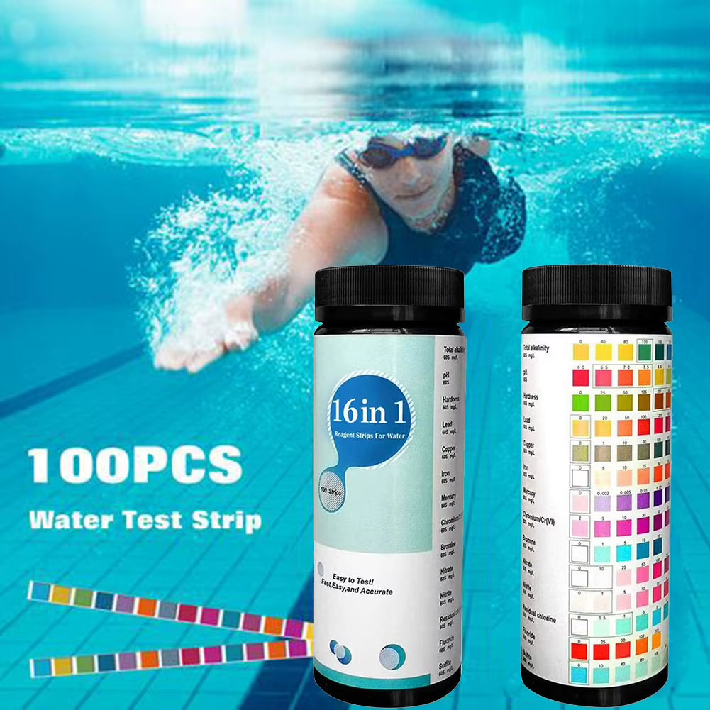 100Pcs Upgrade16-In-1 Water Quality Test Strip for Checking Water Quality Test Aquarium Fish Tank Pool Water Drinking Test Strip