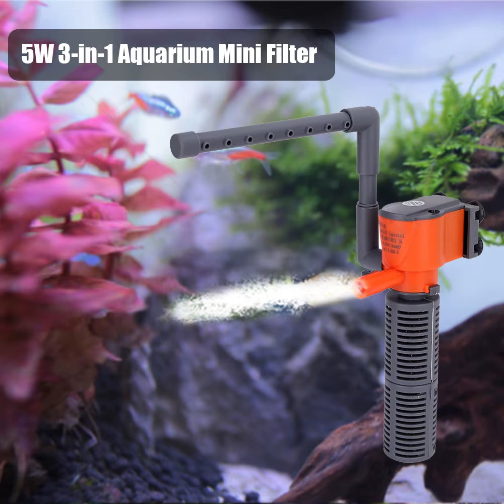 3-In-1 Aquarium Pump with Filter Submersible Water Pump AC220-240V Mini Filter Oxygen Air Pump for Small Pump Aquarium Fish Tank