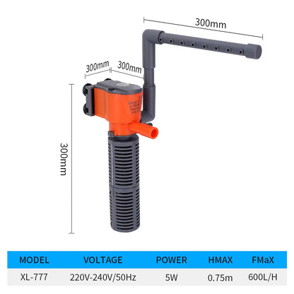 3-In-1 Aquarium Pump with Filter Submersible Water Pump AC220-240V Mini Filter Oxygen Air Pump for Small Pump Aquarium Fish Tank