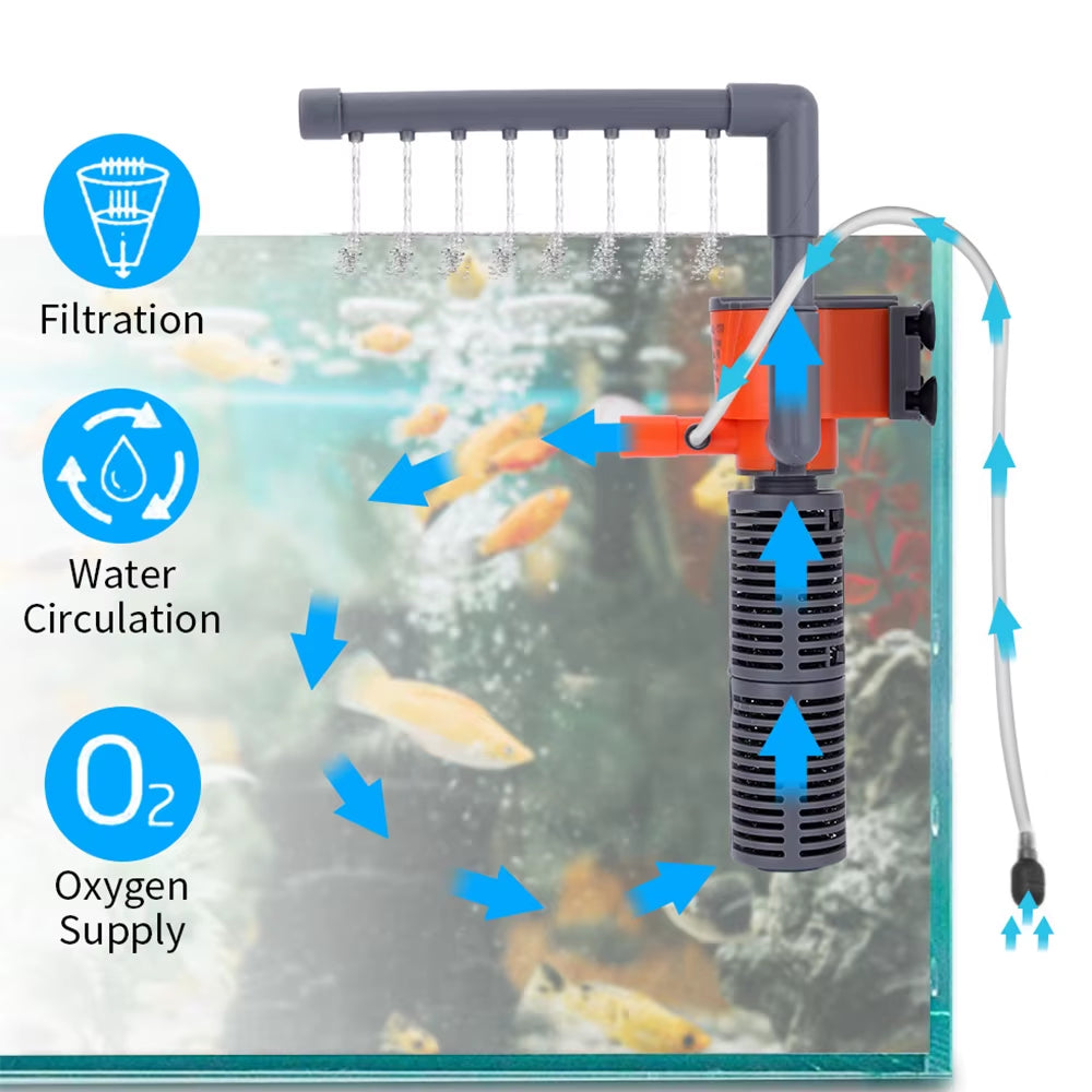 3-In-1 Aquarium Pump with Filter Submersible Water Pump AC220-240V Mini Filter Oxygen Air Pump for Small Pump Aquarium Fish Tank