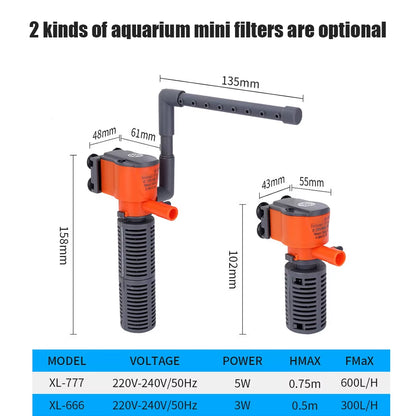 3-In-1 Aquarium Pump with Filter Submersible Water Pump AC220-240V Mini Filter Oxygen Air Pump for Small Pump Aquarium Fish Tank